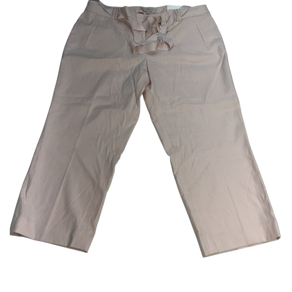 Ann Taylor Loft Mid Rise Pink White Womens Striped Marisa Capri Pants Size 14